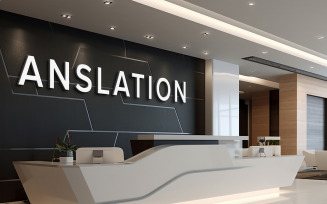 3d logo white mockup on black wall office counter indoor
