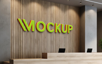 Logo mockup on wooden wall psd