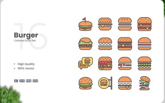 16 Burger Icon Color Collection