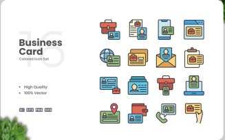 16 Business Card Icon Color Set