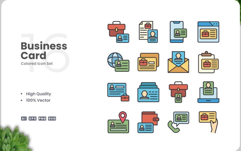 16 Business Card Icon Color Set Icon Set