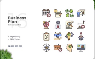 16 Business Plan Icon Color Set