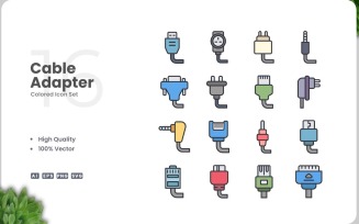 16 Cable Adapter Icon Color Set