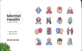 16 Mental Health Icon Color Set