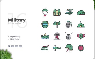 16 Military Icon Color Set