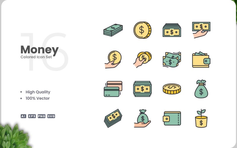 16 Money Icon Color Collection Icon Set