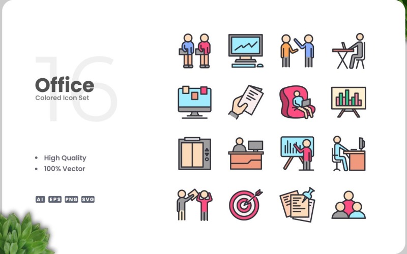 16 Office Icon Color Collection Icon Set