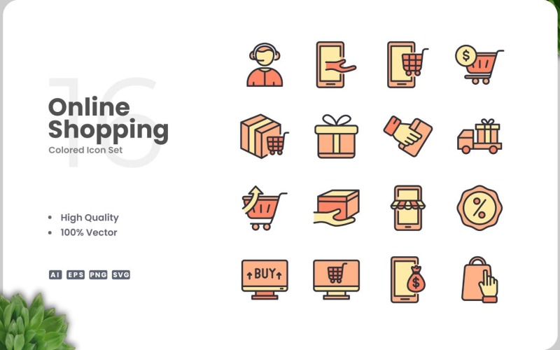 16 Online Shopping Icon Color Set Icon Set