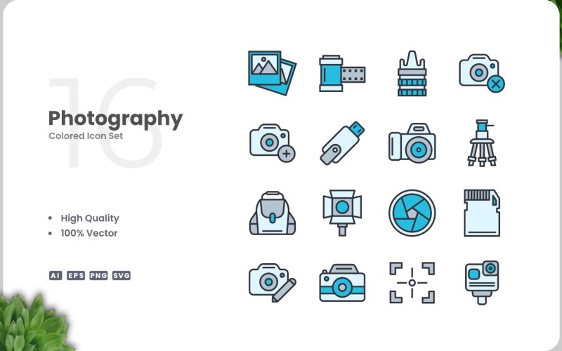 16 Photography Icon Color Set Icon Set