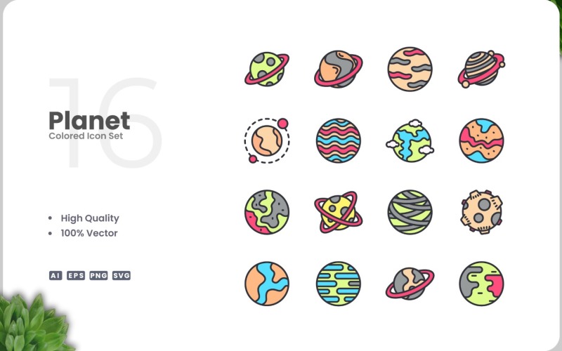 16 Planet Icon Color Collection Icon Set