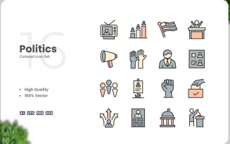 16 Politics Icon Color Set