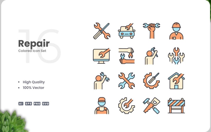 16 Repair Icon Color Collection Icon Set