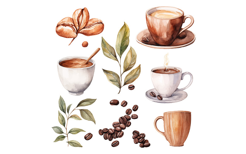 Coffee Watercolor Set Coffee Art Design Element Illustration