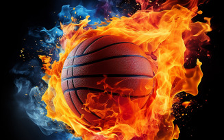 Fiery Basketball on Black Background