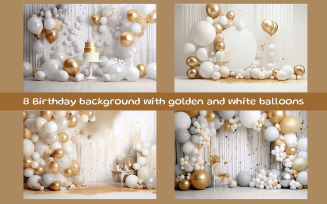Birthday background with golden and white balloons