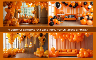 Colorful Balloons And Cake Party for Children's Birthday