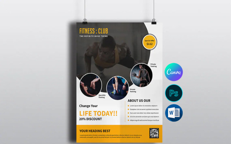 Fitness Club Flyer Template | Customizable & Printable Design Corporate Identity