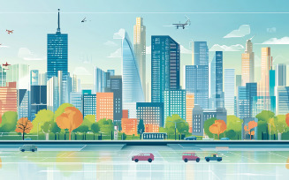 Modern City Skyline City Skyline in The Morning