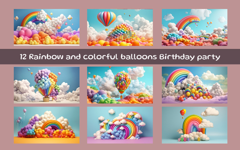 Rainbow and colorful balloons birthday party Background