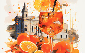 Aperol Spritz Cocktail in glass with ice and slice of orange