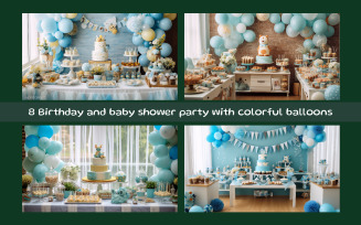 Birthday and baby shower party with colorful balloons