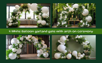 White Balloon garland gate with arch on ceremony