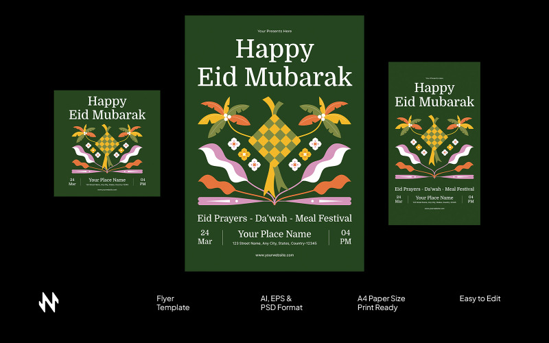 Green Eid Mubarak Flyer Template Corporate Identity