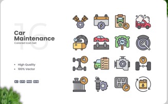 16 Car Maintenance Icon Color Set