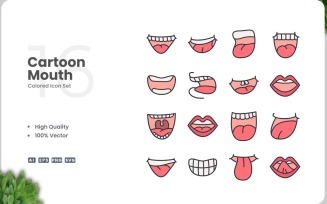 16 Cartoon Mouth Icon Color Set