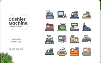 16 Cashier Machine Icon Color Set