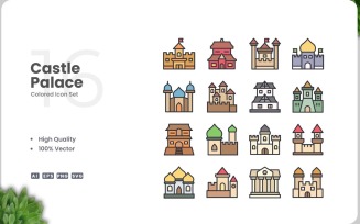 16 Castle Palace Icon Color Set