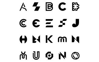 set of unique black and white logos monograms