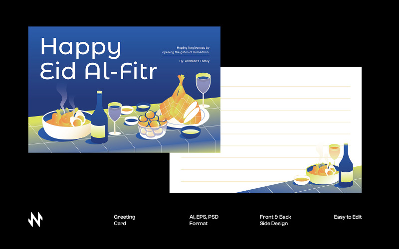 Navy Eid Al Fitr Greeting Card Corporate Identity