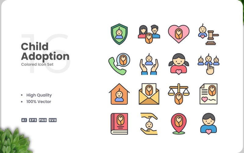 16 Child Adoption Icon Color Set Icon Set