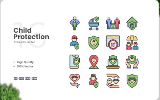16 Child Protection Icon Color Set