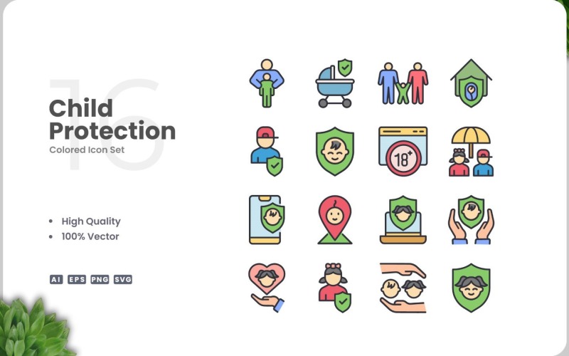 16 Child Protection Icon Color Set Icon Set