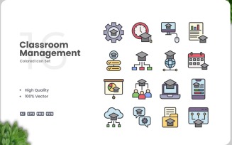 16 Classroom Management Icon Color Set