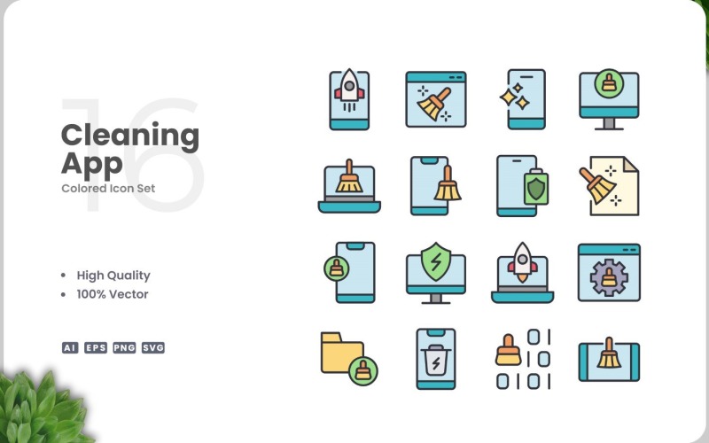 16 Cleaning App Icon Color Set Icon Set