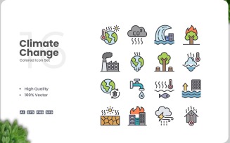 16 Climate Change Icon Color Set
