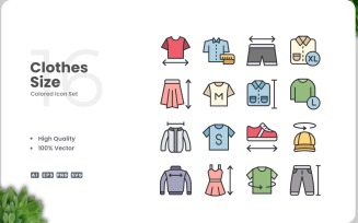 16 Clothes Size Icon Color Set