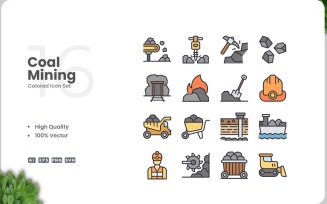 16 Coal Mining Icon Color Set
