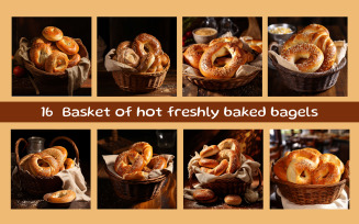 Basket of hot freshly baked bagels
