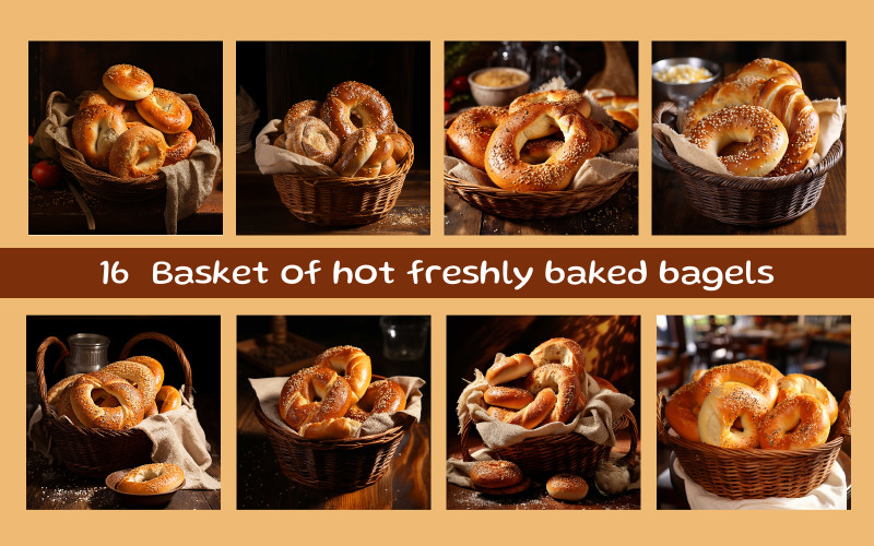 Basket of hot freshly baked bagels Illustration