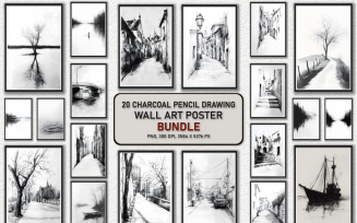 Charcoal Pencil Drawing Wall Art Poster Bundle