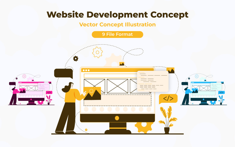 Concept for Developing a Modern Website: Flat Style Illustration