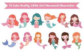 12 Cute Pretty Little Girl Mermaid Character