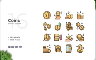 16 Coins Icon Color Collection