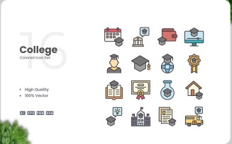 16 College Icon Color Set