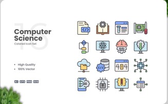 16 Computer Science Icon Color Set