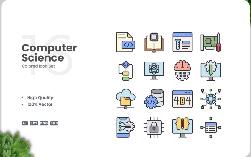 16 Computer Science Icon Color Set Icon Set